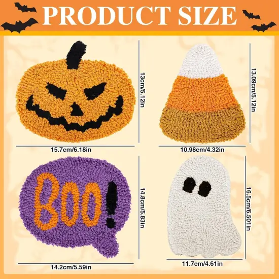 4Pcs Halloween Tufted Coaster Pumpkin Ghost Candy Corn Boo Drink Coaster {2}