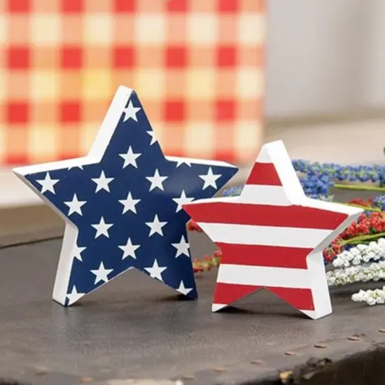 Set of 2 Wooden Decor for Independence Day Celebrations Stars & Stripes {6}