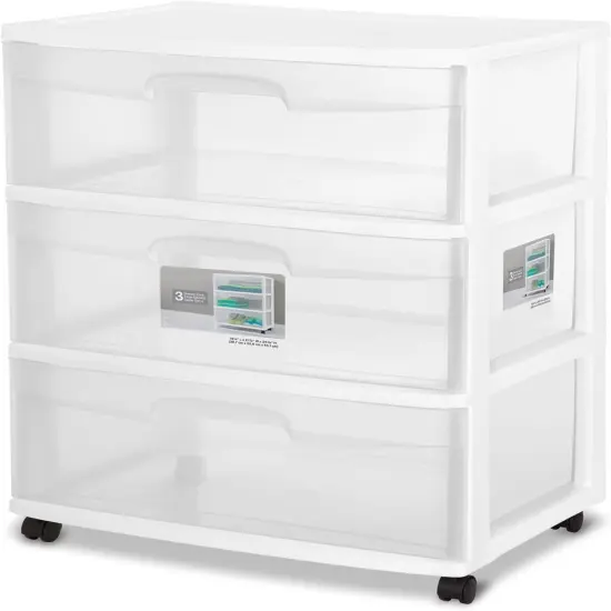 Storage Container with 3 Large Drawers With Wheels - White {3}