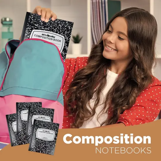 4E's Novelty Wide Ruled Composition Notebooks [4 Pack] Hard Cover 100 Sheets 9.75" x 7.5" - Black Marble Bulk Compositon Book Wide Ruling, Back to School Supplies For Students Boys Girls & College {6}