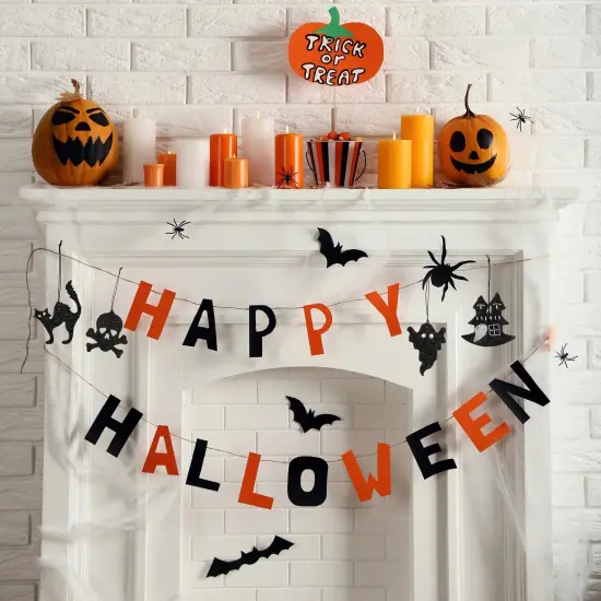 Black Beaded Halloween Ornaments 5ct Reversible Tree Decor Set {2}