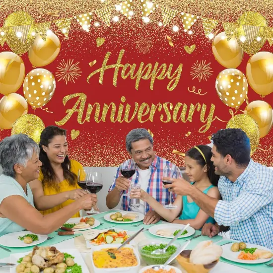 43 Inch-Wedding Anniversary Banner Red Gold Happy Decorations {5}