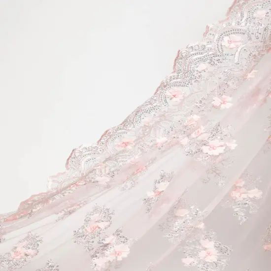 1 Yard Tulle Lace Fabric with 3D Embroidered Applique Design, 52&Prime; Wide D.Rose {5}