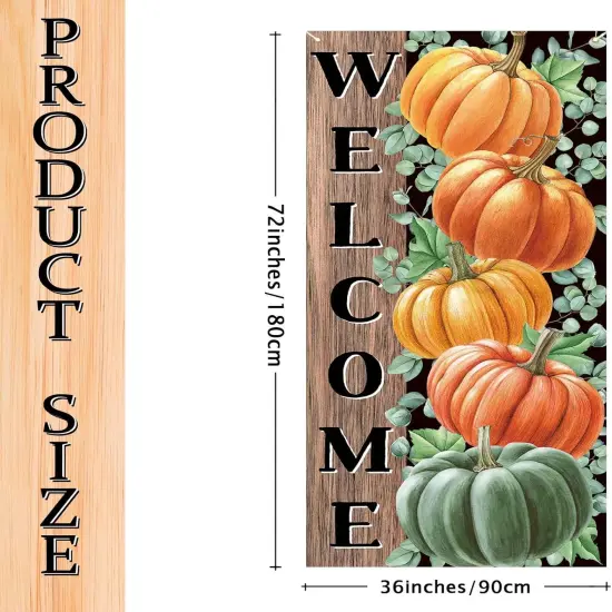 Fall Pumpkin Eucalyptus Door Cover for Front Porch,7236in {2}