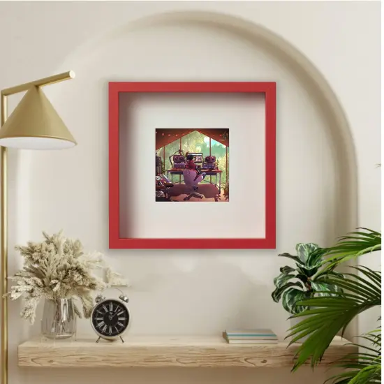 9 &frac34;x9 &frac34;" Red Frame with Acid-Free Mat & ALFTA Adhesive Hook &ndash; Deep Design for Hanging or Standing {5}