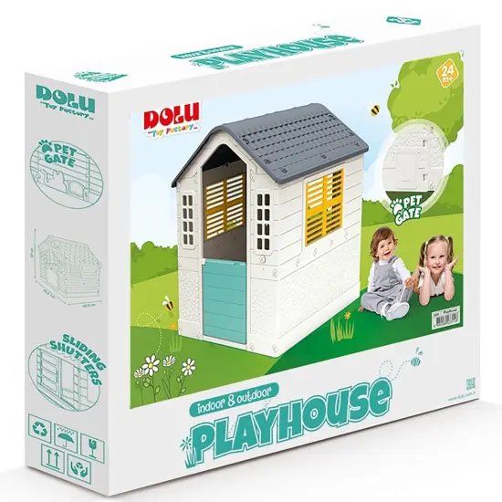 Dolu: Playhouse - White, Green, Yellow - Indoor & Outdoor Toy, Pretend Play, Sliding Shutters, Pet Gate, Waterproof Plastic, Toddler & Kids Ages 2+ {3}