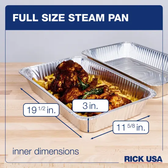 RICK USA: Full Size Steam Pan - 10 Pack - 19.5x11.6" Disposable Aluminum Foil, Baking-Cooking, Durable, Grill-Oven-Freezer-Dishwasher Safe, Recyclable {5}