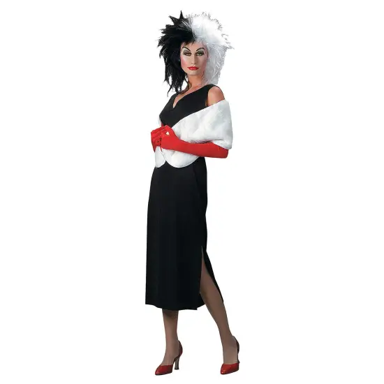 Women&rsquo;s Cruella De Vil Halloween Costume Long Black Dress Set {1}