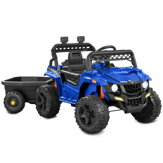 Best Choice Products Kids 12V Electric Ride-On UTV and Trailer w/ Parent Remote Control, LED Lights Blue {1}