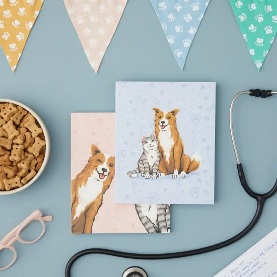 4 Pack Cat and Dog Veterinarian Journal with Paw Prints, Lined Pink/Blue Notebooks for Veterinary Gifts (6.75 x 8.25 In) Multicolor {2}