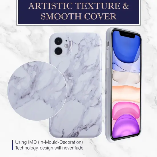 Glossy Marble Case For iPhone 11 6.1 inch (2019), Soft Flexible Slim TPU Gel Rubber Smooth Cover, Shockproof and Anti-Scratch, White Marble by Insten {3}