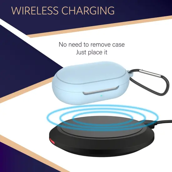 For Galaxy Buds+ / Buds Case, Protective Silicone Cover with Carabiner Keychain Compatible with Samsung Galaxy Buds+ Plus 2020 Buds 2019 Wireless Earbuds, Light Blue by Insten {3}