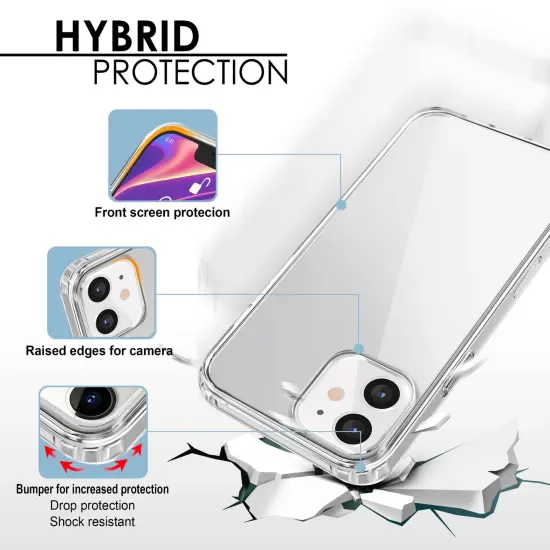 Hybrid Clear Case Compatible with iPhone 12 mini (5.4 inch), Matte Hard PC Back with Shockproof Soft TPU Bumper Protective Crystal Cover, by Insten {2}