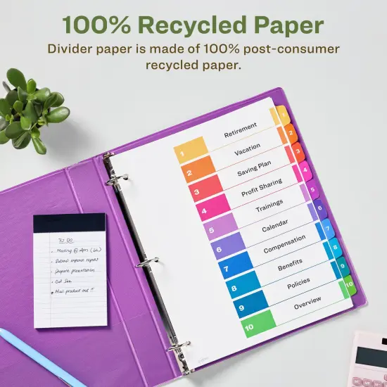 Avery EcoFriendly Recycled Dividers for 3 Ring Binders, 10 Tabs per Set, Customizable Table of Contents, Multicolor Tabs (3 Sets of 11082) {3}