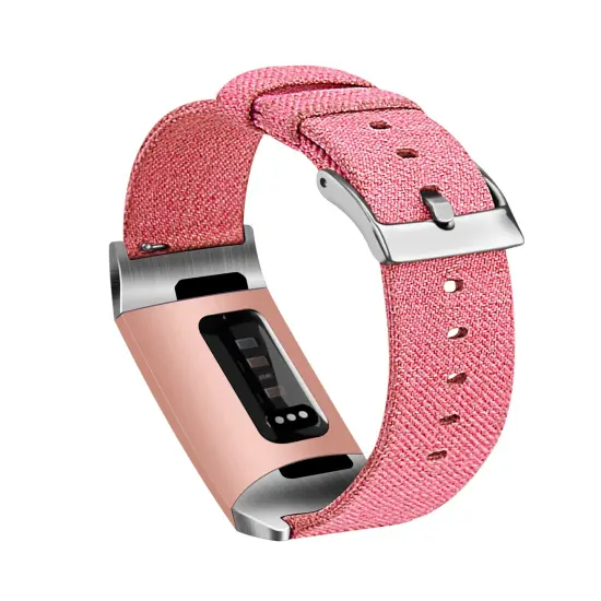 Insten Fabric Watch Band Compatible with Fitbit Charge 3, Charge 3 SE, Charge 4, and Charge 4 SE, Fitness Tracker Replacement Bands for Men and Women, Rose Red Pink {2}