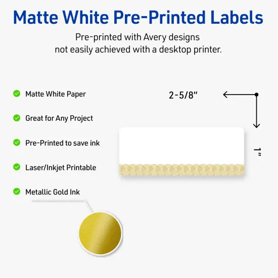 Avery Printable Rectangle Address Labels with Sure Feed Technology, Pre-Printed Gold Lace Trim Pattern, Matte White, 1" x 2-5/8", Laser & Inkjet Compatible, 160 Total {2}