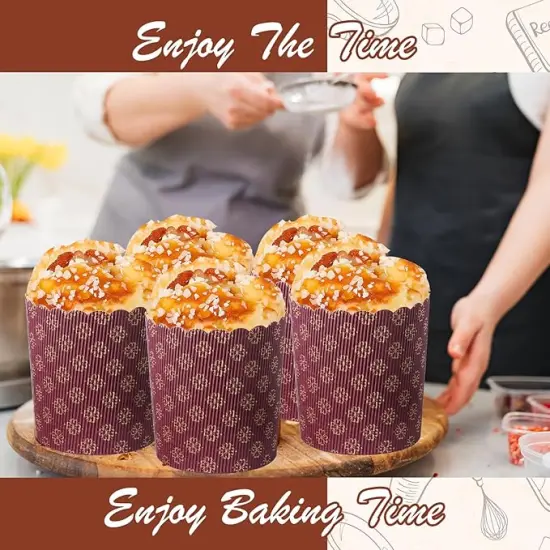 48 Pcs Easter Panettone Paper Pan Mold Corrugated Form for Cakes Bread Round Paper Baking Molds for Kitchen Muffin Cupcake Kulich Paska, Brown (12 oz) {2}