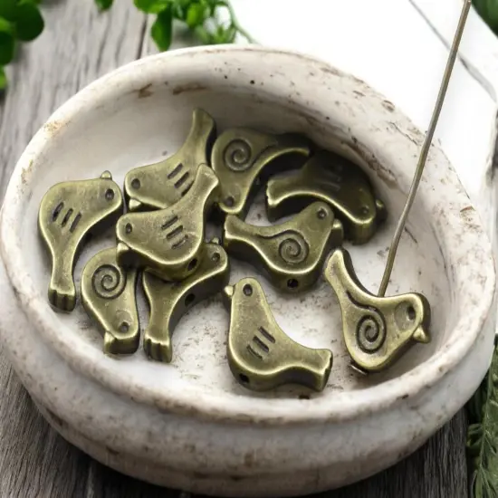 *50* 9x15mm Antique Bronze Bird Beads {4}