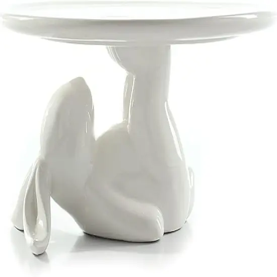 Cupcake Stand, Easter Decorations, Ceramic Dessert Plates for Eggs and Cookies, Bunny Candy Dish Gifts, 8.3 Inch White {1}