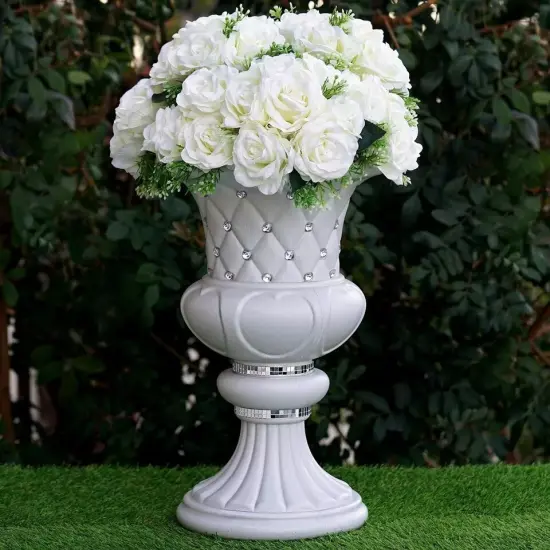 2 White 18-Inch Italian Pedestal FLOWER POTS VASES Crystal Beads Party Supplies {4}