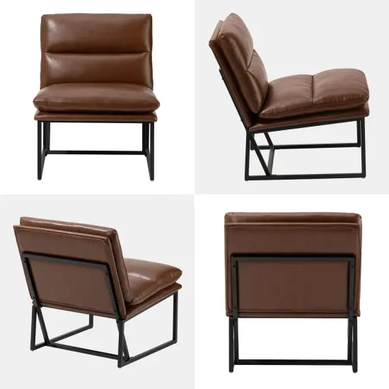 30.25"H Modern Soft PU Leather Armless Accent Chair Set of 2-Coffee {8}