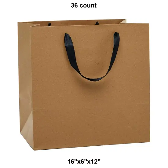 Premium Kraft Euro Tote 16" x 6" x 12" Satin Ribbon Handles Black {1}