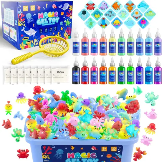 Aqua Water Fairy Gel Kit, Handmade Magic Gel Elf Water Toy, Creative Squishy Maker Toy with 20 Magic Gel and 16 Shape Molds, Birthday Gifts Crafts&Art DIY Kit for Kids 4 5 6 7 8 Years Old {1}