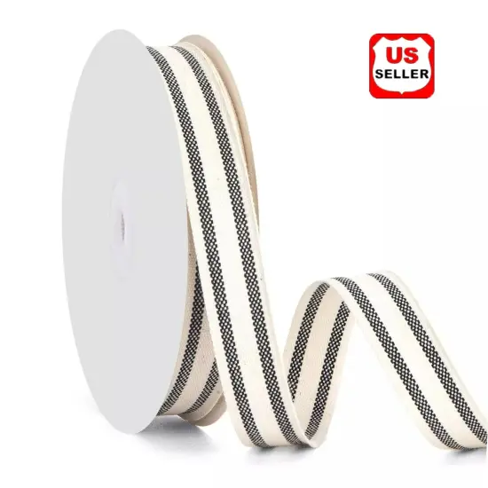 3/8" Natural Cotton Stripes Ribbon Striped Grosgrain Ribbon Striped Cotton Ivory {6}