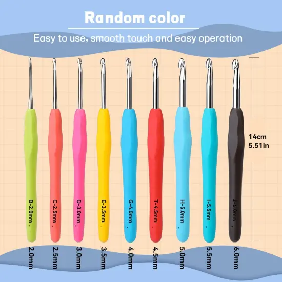 9 Pieces Crochet Hooks, 2mm-6mm Multicolor Extended Crochet, Ergonomic Handle Crochet Hooks Set for Beginners Adults with Stitch Markers and Knitting Needles {3}