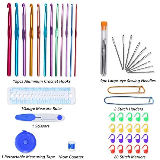 Aluminum Crochet Hooks Set, Knitting Needle Kit, Organizer Carrying Case with 12pcs 2mm to 8mm Hooks and Complete Accessories, All in Place and Easy to Carry, Owls {1}