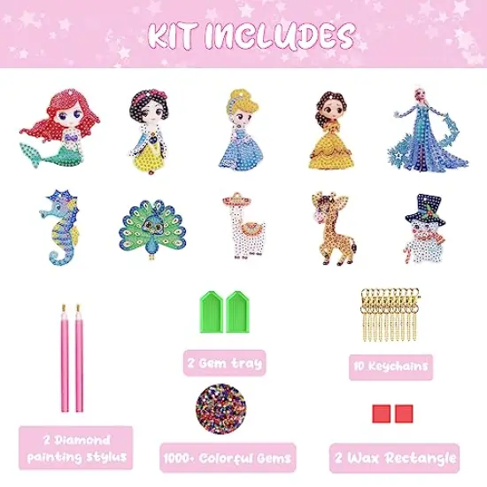10 Pieces Princess Toys for Girls 4-6 - Diamond Painting Kits for Kids - Make Your Own GEM Keychains Paint by Numbers Kit - Best Tween Girls Gifts Ideas - Art Supplies for Girls Toys Ages 5 6 7 8 9 10 12 {1}
