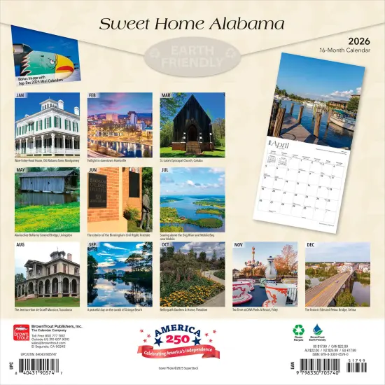Sweet Home Alabama | Alabama Places | 2026 12 x 24 Inch (Hanging) Monthly Square Wall Calendar | Plastic-Free {2}