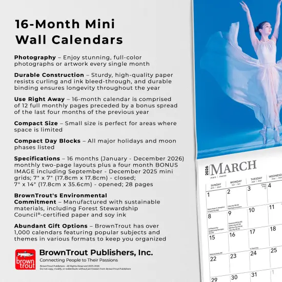 Ballet | 2026 7 x 14 Inch (Hanging) Monthly Mini Wall Calendar {6}