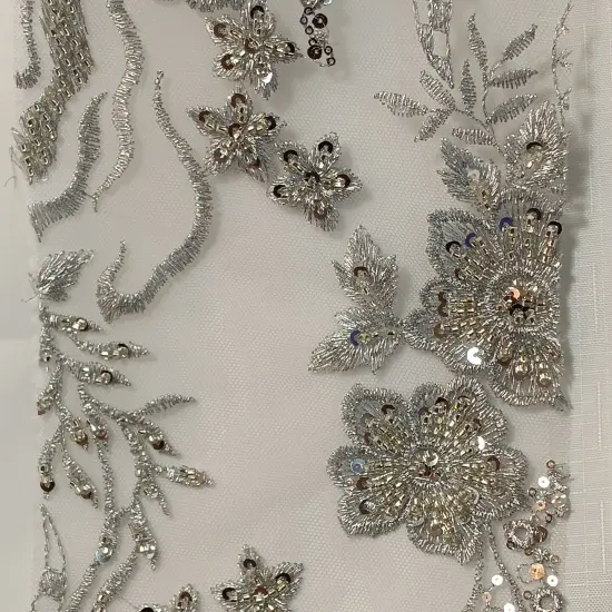 1 Yard Beaded Lace Fabric Embroidered on 100% Polyester Net Mesh 50" Width Rose Gold {6}