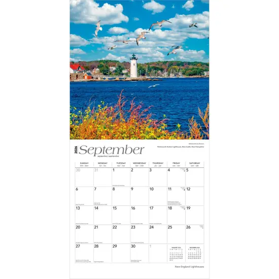 New England Lighthouses | 2026 12 x 24 Inch (Hanging) Monthly Square Wall Calendar | Plastic-Free {4}