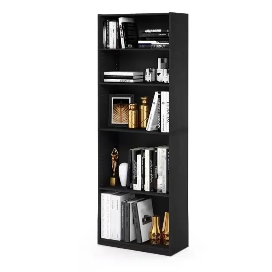 71-inch Tall 5-Shelf Bookcase in Black Wood Finish {4}
