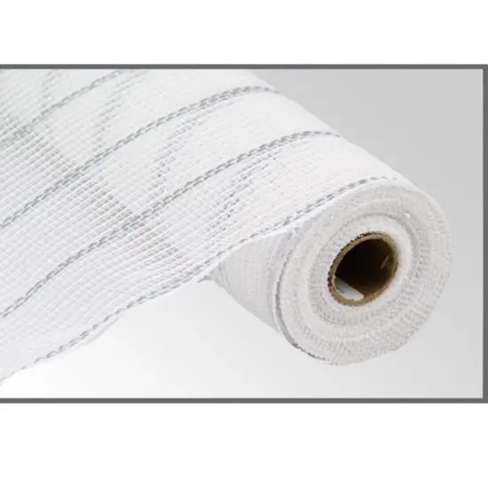 10.5" Poly Jute Matte Metallic Mesh Ribbon: White/Silver (10 Yards) {1}