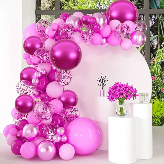 14pcs Hot Pink Foil Balloons Mylar Balloons(4d Metallic Hot Pink) {3}