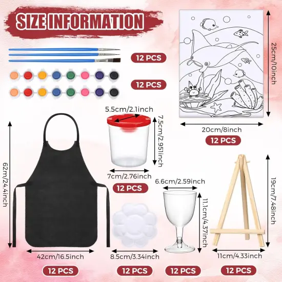 96 Pcs 12 Sets Pre Drawn Canvas Kit for Painting Craft Sip and Paint Kit for Adults 8 x 10 Inches(Retro) {2}