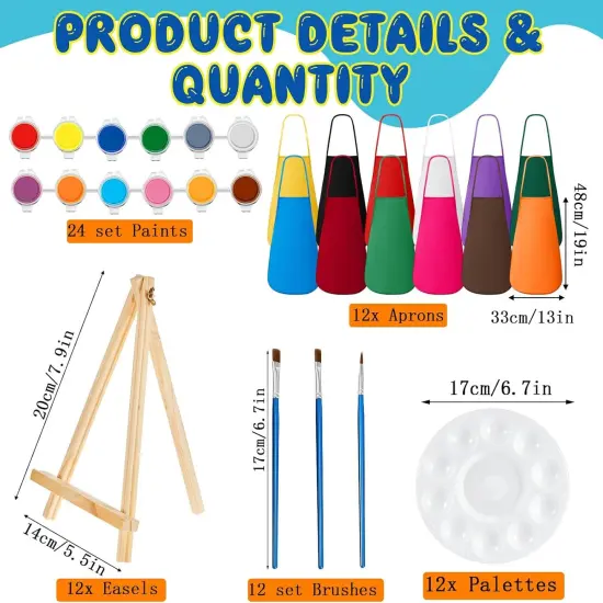 84-Pc Kids Paint Set with 12 Pre-Drawn Animal Canvases, Brushes, Paints & Apron (5 x 7 Inches) {3}