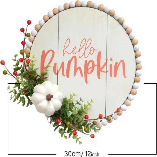 Hello Pumpkin Fall Wreath - 12 inches (Green Leaves) {3}