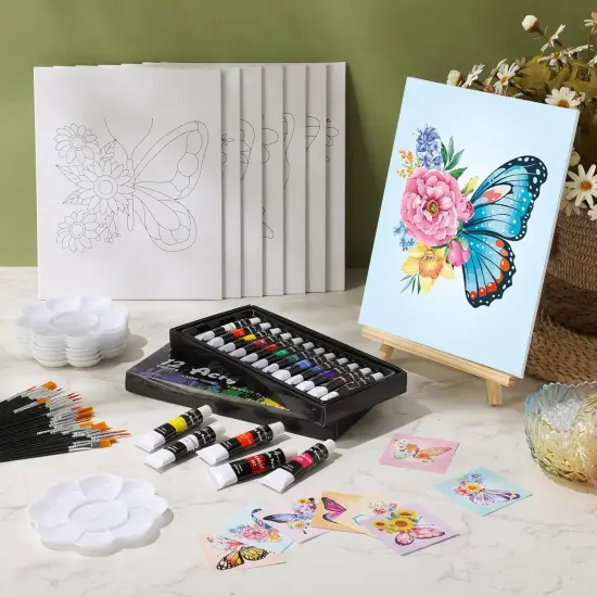 36 Pcs Paint and Sip Kit - 8'' x 10'' Pre Drawn Canvas (Butterfly) {2}