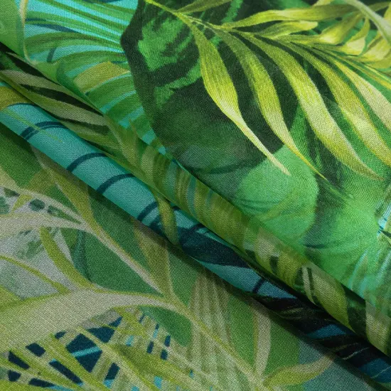 1 Yard Exclusive Italian Silk Chiffon Green and Blue Ferns 53" Wide, Silk Sheer Fabric {3}