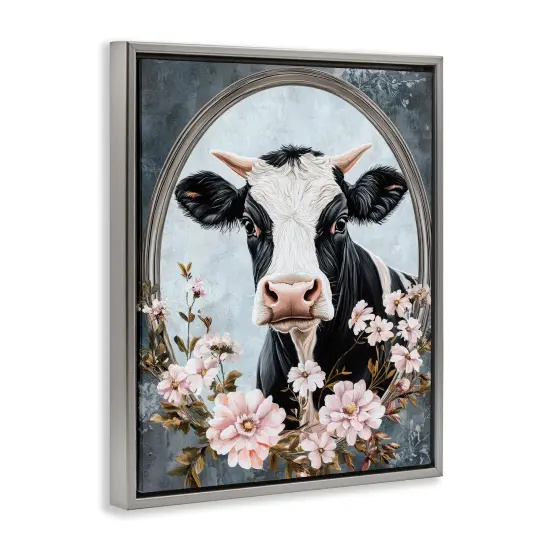 Stupell Industries Flower Horned Cow Portrait Floating Frame, design by Petal Prints Design {3}