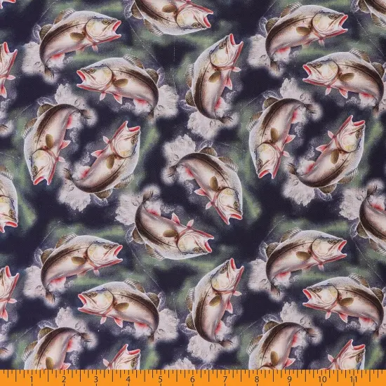 Mook Fabrics Wildlife Cotton Fabric [45 in. Wide] - By The Yard Largemouth Bass {2}