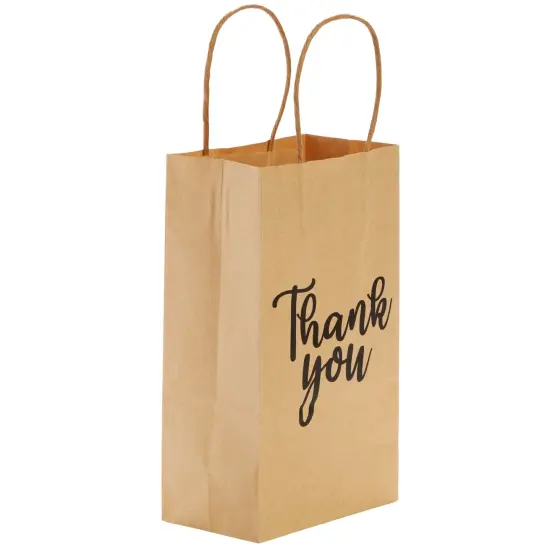 100-Pack Small Thank You Gift Bags with Handles, Brown Kraft Paper Bulk Bags for Weddings, Birthday Party Favors, Gift Wrapping, Retail Small Businesses (9x5.3x3 in) {7}