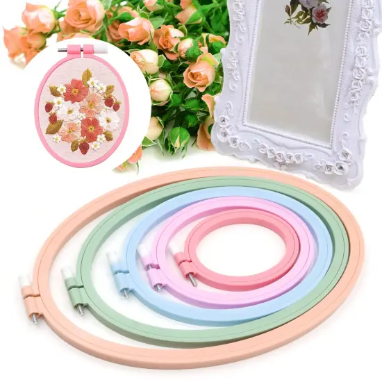 5 Pcs 5 Size Oval Embroidery Hoops, ABS Plastic Embroidery Hoops Cross Stitch Hoops Embroidery Frames for Sewing, Needlework, Embroidery Projects (Size-11.4", 9.6", 7.5", 5.7",3.9") {5}