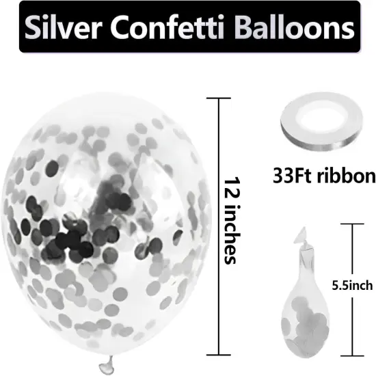 Silver Confetti Latex Party Balloons - 60 Pack 12 inch Helium Silver Confetti Glitter Balloons for Wedding Graduation Baby Shower Birthday Party Decorations {3}