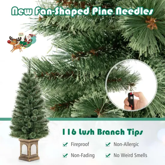 Costway 4 FT Pre-Lit Potted Christmas Tree Pine Needles 3 Dynamic Modes Remote Control {6}