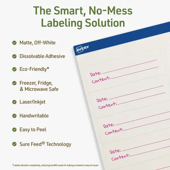 Avery Dissolvable Labels, 1-1/3" x 4" Rectangle {2}